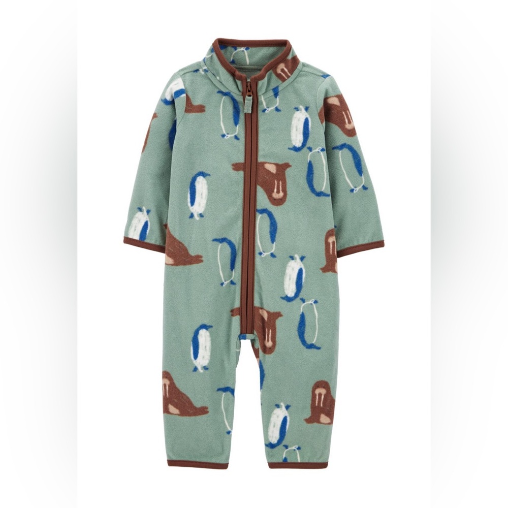 Carter's Green and Brown Animal Print Footie
